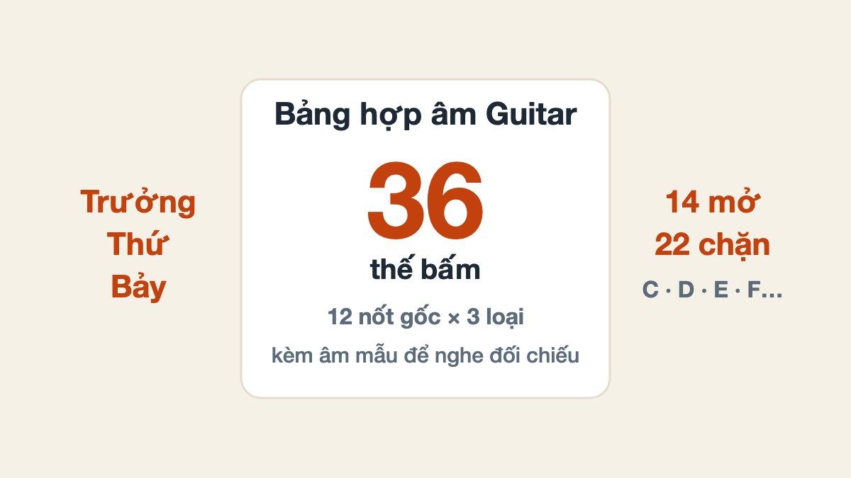 Bảng hợp âm Guitar đầy đủ: 36 thế bấm