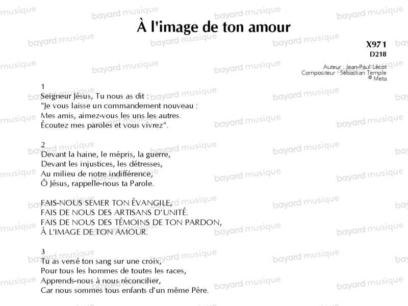 À l’image de Ton amour