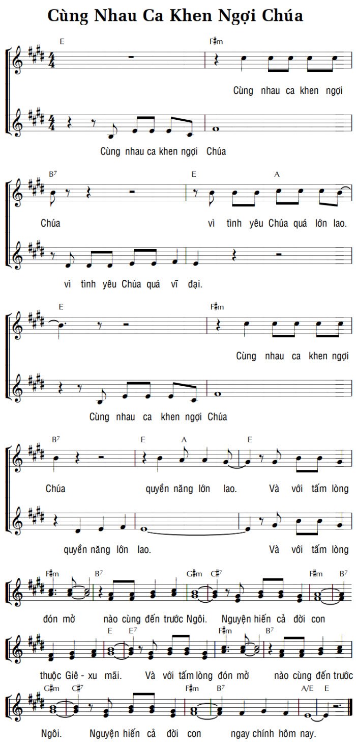 Cùng nhau ngợi khen Chúa hợp âm 