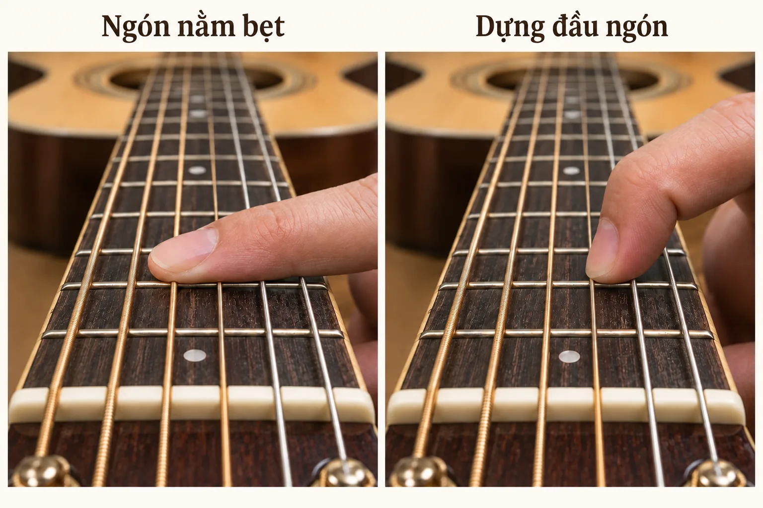 So sánh ngón nằm bẹt chạm dây bên với đầu ngón dựng và dây bên thoáng