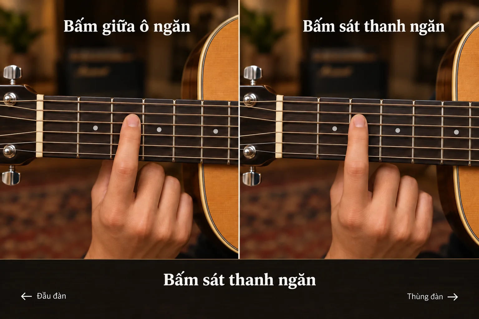 So sánh bấm giữa ô ngăn và sát thanh ngăn phía đầu đàn